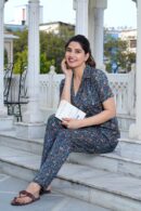 Blue Night Suit with Flower Patti Design