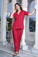 Red Night Suit with White line Design