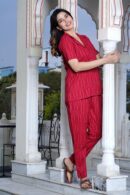 Red Night Suit with White line Design