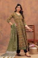 Mehendi Anarkali Suit with Paisley Bottom Dupatta