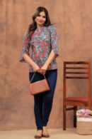 Grey Designer Top with Neckline Round Stand Collar