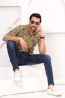 Yellow Printed Shirt with Floral Design