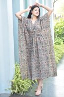 Multicolored Georgette Kaftan with Hand Block Print