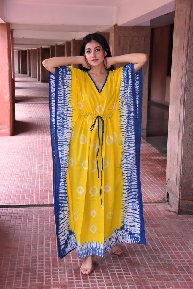Yellow Floral Kaftan Dress