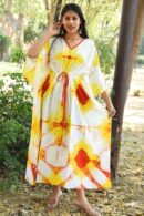Multicolored Kaftan with Red-Yellow Design