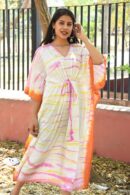 Long White Colour Kaftan With Orange Border