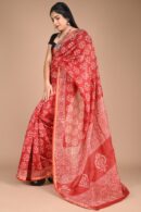 Dark Pastel Red Chanderi Saree with Floral Pattern