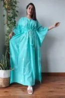Blue Block Printed Long Kaftan front view