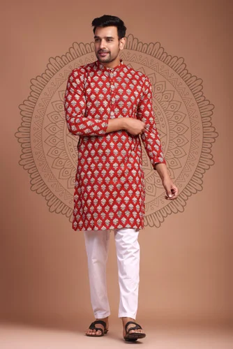 Brick Red Party Kurta for Men