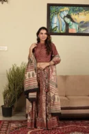 Sanguine Brown Lehenga Choli with Floral Border Dupatta