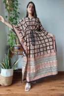 Coral Reef Block Printed Long Kaftan front view