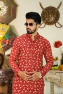 Cornell Red Best Designer Kurta for Mens front view