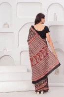 Crater Brown Bagru Print Cotton Saree For Women