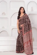 Crater Brown Bagru Print Cotton Saree For Women