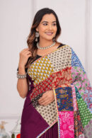 Wine Patch Work Cotton Saree