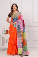 Orange Patch Work Cotton Saree