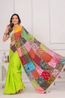 Lemon Green Patch Work Cotton Saree