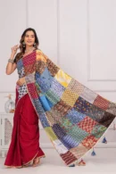 Maroon Patch Work Cotton Saree