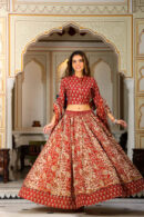 Dull Red Gujarati Lehenga Choli front style