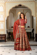 Dull Red Printed Cotton Lehenga Choli with Floral Design Dupatta