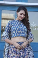 Greyish Blue Printed Cotton Chaniya Choli with Mul Dupatta