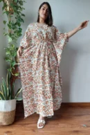 Gum Leaf Block Printed Long Kaftan front view