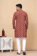 Reddish Block Printed Cotton Long Kurta for back view