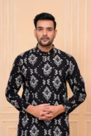 Smoky Black Printed Long Kurta for Men