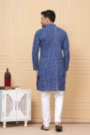 Tealish Blue Printed Long Kurta for Men back view