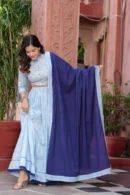 Grey Printed Cotton Lehenga Choli