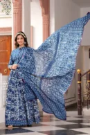 Navy Blue Printed Cotton Lehenga Choli