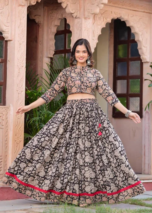 Grey Printed Cotton Lehenga Choli front view