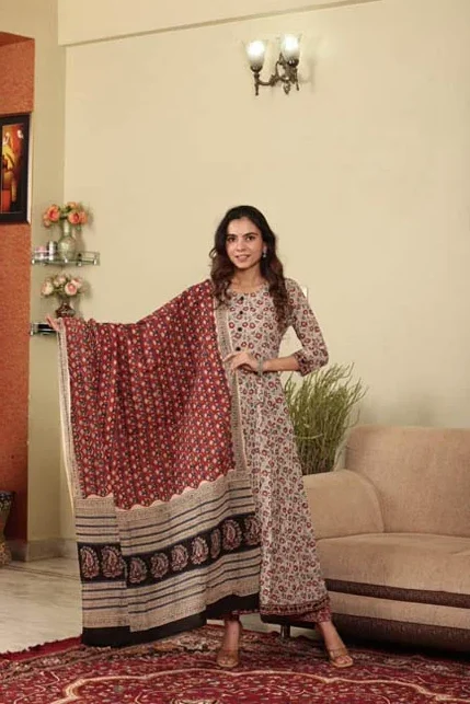 Grey Anarkali Suit with Mul Dupatta
