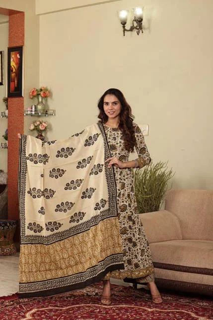 Thistle Green Anarkali Suit with Mul Dupatta