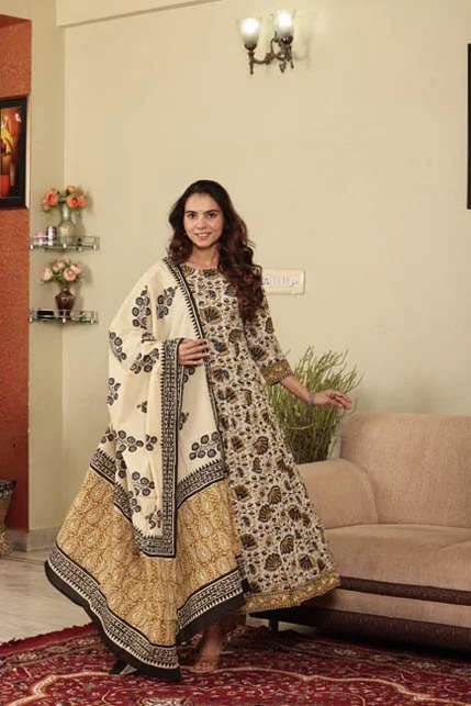 Thistle Green Anarkali Suit side view