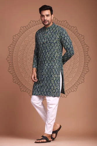 Ironside Grey Cotton Kurta for Men Design side view