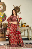 Mojo Red Lehenga Choli Designs for Wedding front view