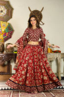 Mojo Red Printed Cotton Lehenga Choli with Mul Dupatta