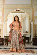 Persian Orange Printed Lehenga Choli with Paisley Design Dupatta