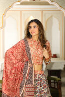Persian Orange Printed Lehenga Choli with Paisley Design Dupatta