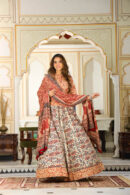 Persian Orange Printed Lehenga Choli with Paisley Design Dupatta