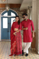 Persian Red Couple Matching Kurta With Lehenga Choli