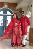 Persian Red Couple Matching Kurta With Lehenga Choli
