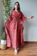 Red Block Printed Long Kaftan style