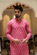 Tulip Pink Block Print Long Kurta for Men