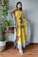 Chardonnay Yellow Block Printed Long Kaftan for Women