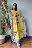 Yellow Block Printed Long Kaftan style