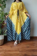 Arylide Yellow Block Printed Long Kaftan for Women