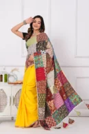 Yellow patch work saree