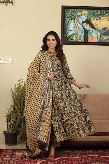 Yellowish Orange Anarkali Suit front view